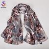 [BYSIFA] Grey Pink Peony Women Satin Long Silk Scarf Shawl Chinese Style Scarves Printed Fall Winter Female Head Scarf 160*70cm