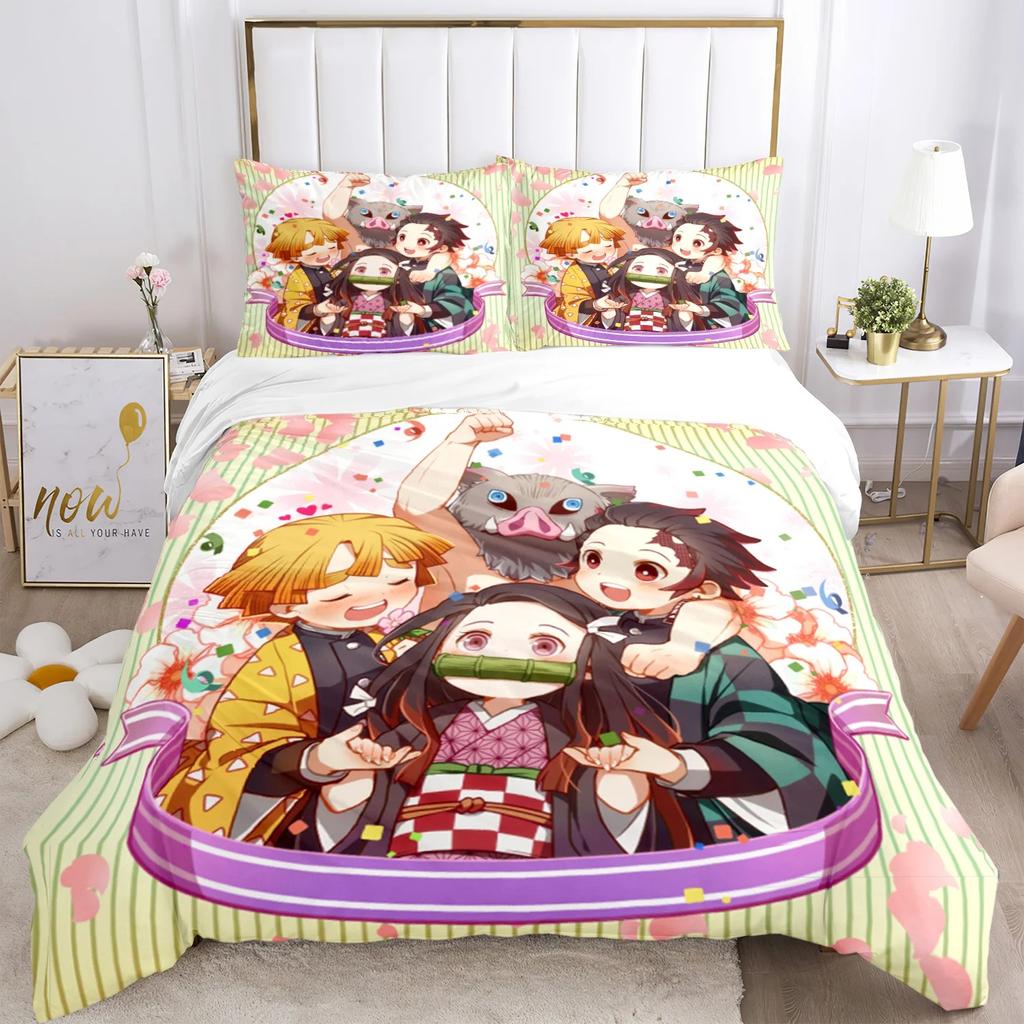 3D Print Demon  Slayer Bedding Set Three Pieces Cartoon Anime Duvet Cover Set Kids Teens King Double Full Comforter Sets Gift