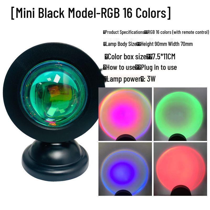 

Sunset Afterglow RGB Night Light: Color-Changing Table Lamp for Living Room & Bedroom Mini Black 3W