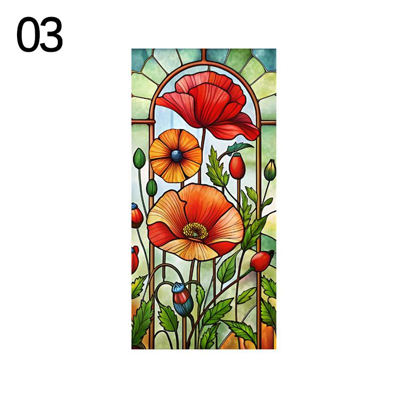 

Retro Church Stained Glass Film Corn Poppy Flower Matte Self-Adhesive Privacy Window Film Living Room Bathroom Balcony Decor (as the picture,40x100cm)