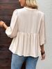 Women's V-Neck Waist-Cinching Puff Sleeve Shirt with Skirt-Style Hem and Stand-Up Collar
