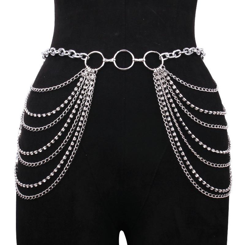 Europen Metal Multilayer Chain Waist Chain With Water Drip Embellishments For Beachwear Women
