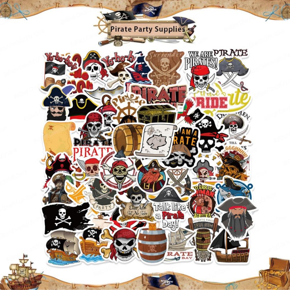 Caribbean Pirates Birthday Decorations Paper Plate Cup Napkins Banner Tablecloth For Kids Boys Baby Shower Pirate Party Supplies