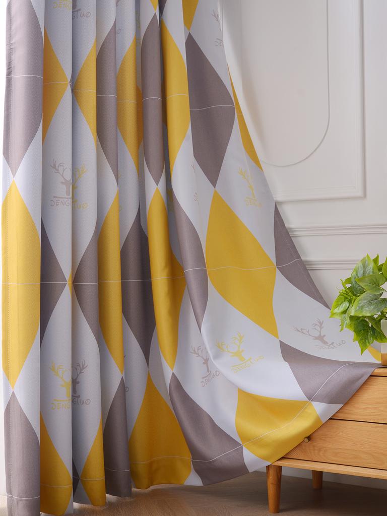 Cortina de luxo estampada xadrez resistente ao calor de alta sombra para sala de estar cortinas de quarto