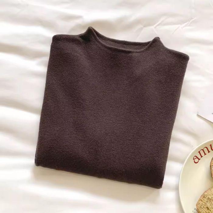 Women's Slim-Fit Semi-High Neck Knit Long-Sleeve Top for Autumn and Winter