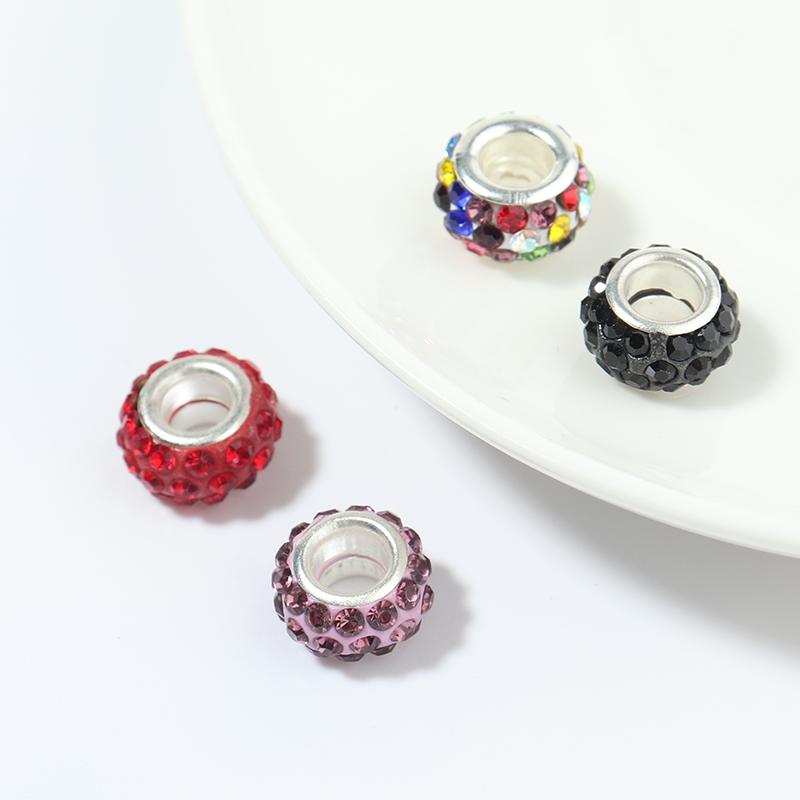 20Pcs/Lot 11.5×7mm Soft Clay Large Hole Beads With Diamond Inlaid Colored Beads For Jewelry Production Diy Charm Bracelet Neck