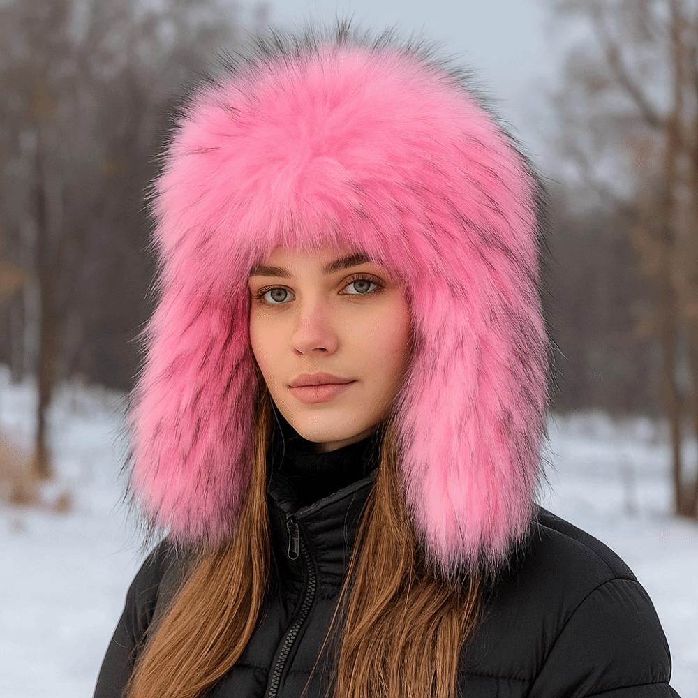 Faux Fur Bomber Hats Round Earflap Winter Round Earflap Cap  Winter Outdoor Activities Wear