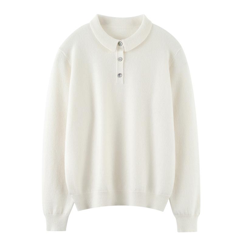 Kang Sai Ni 100% Pure Cashmere Women's Long Sleeve Slimming Pullover Sweater with Small Lapel - Autumn/Winter Casual Versatile Style.