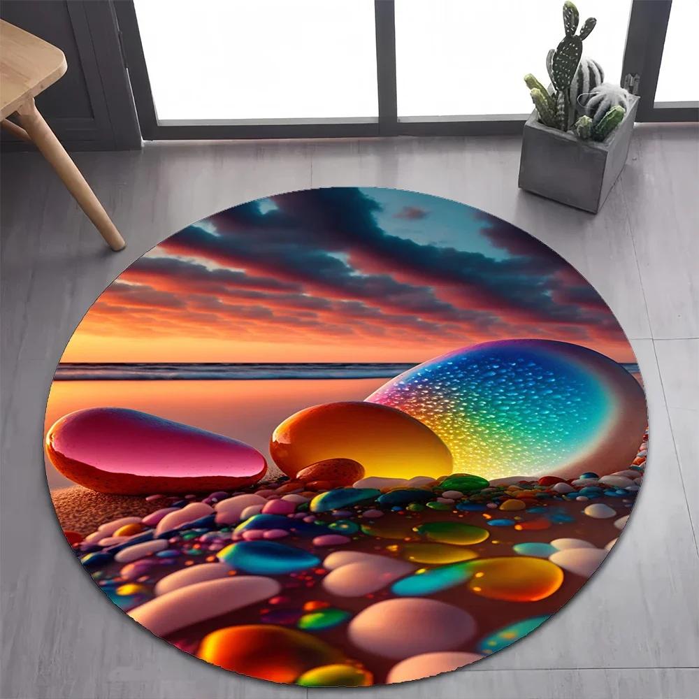 Colorful Pebble Rainbow Road Beach Stone 26 Style New Round Carpet Rug for Bedroom Living Room Decoration,pet Decor Floor Mat