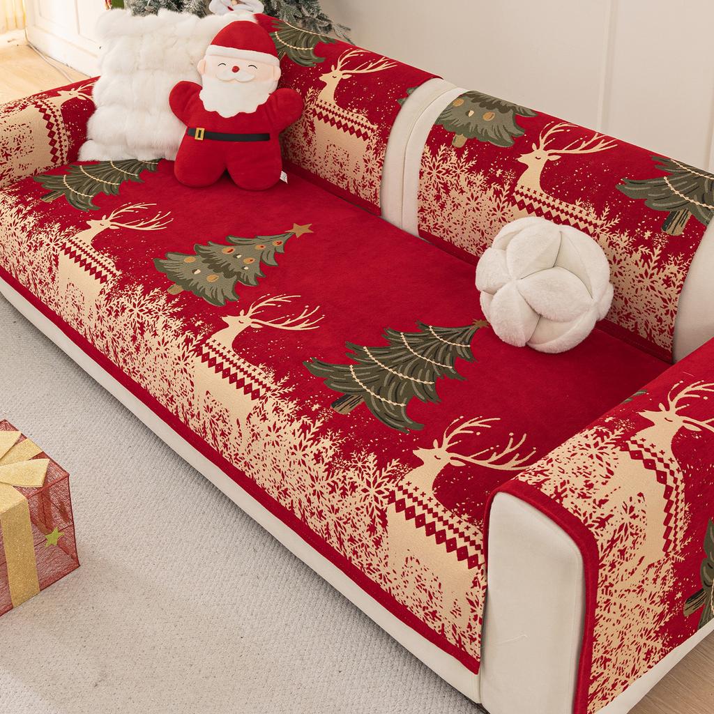 Red Christmas-Themed Chenille Sofa Cushions New All-Season Universal Sofa Cover Fabric Anti-Slip Sofa Covers Seat Cushions