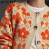 BITCED Floral Jacquard Autumn/Winter Women's Sweater Elegant Button-Front Long-Sleeved Knitted Cardigan