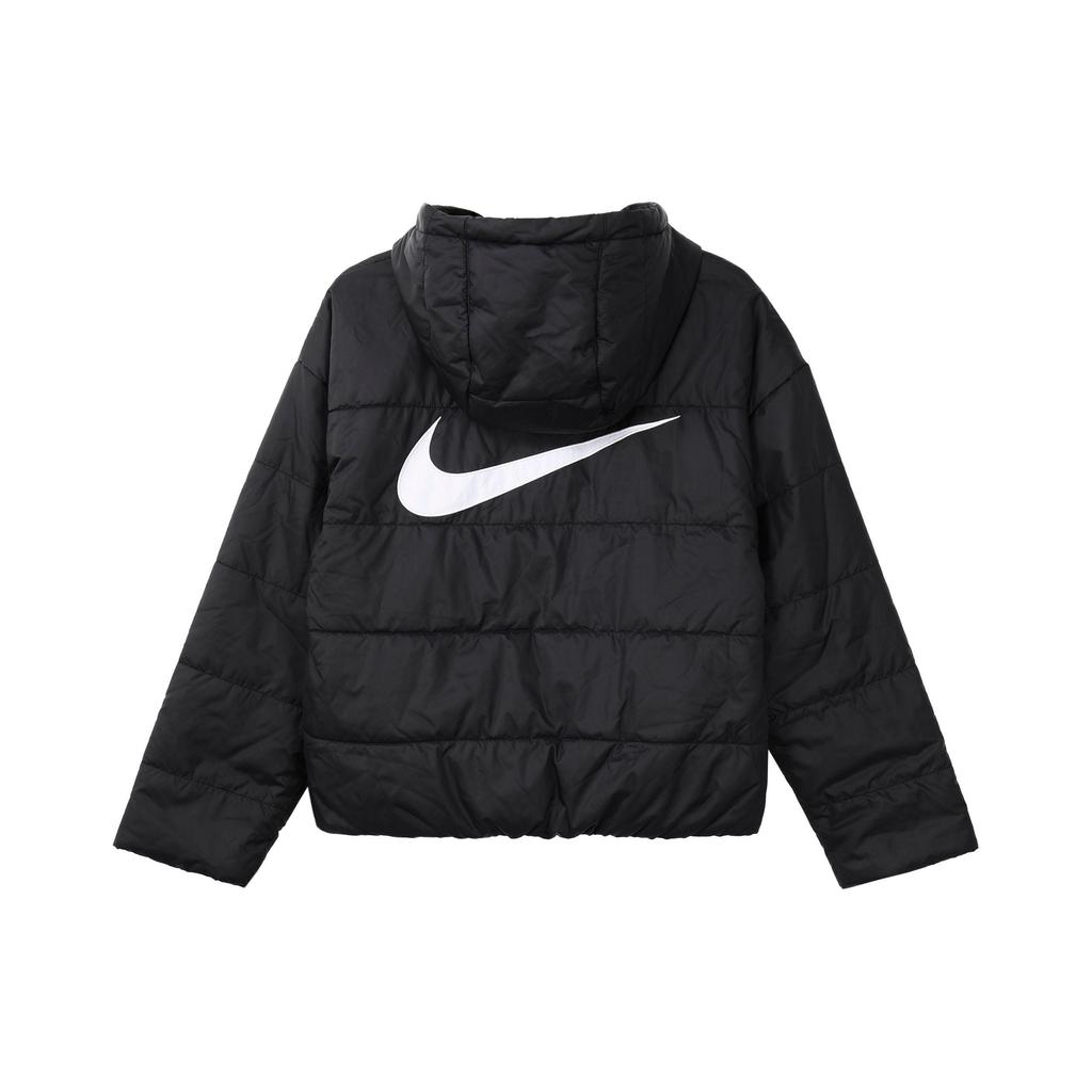 Nike Odzież sportowa Syntetyczne wypełnienie Nadruk z logo Ciepła Codzienna Kurtka z kapturem Damska Kurtka Czarna CZ1467-010
