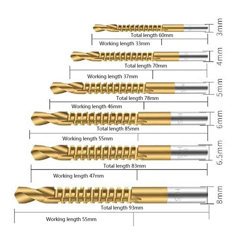 6Pcs Cobalt Left Hand Drill Bit Set Screw Metric Composite Tap Drill Bit Tap