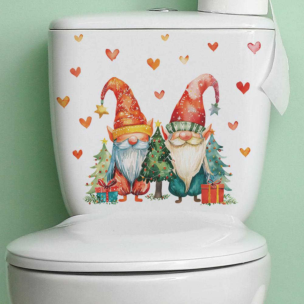 Cartoon Christmas Dwarfs Love Toilet with Bathroom Bathroom Home Decoration Stickers