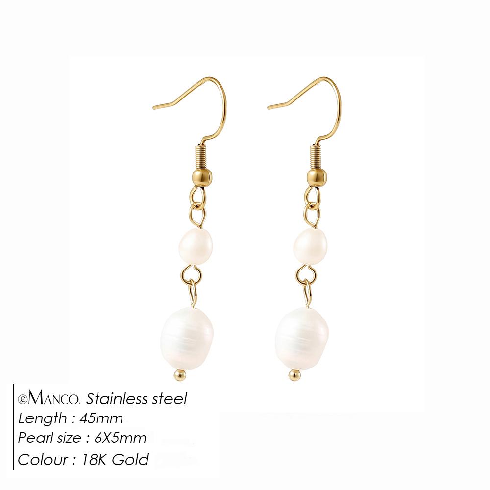 EMANCO Freshwater Pearl Earrings Stainless Steel Women's Jewelry Chain Drop Pierced Earrings Pearl Jewelry Set Gift Wholesale