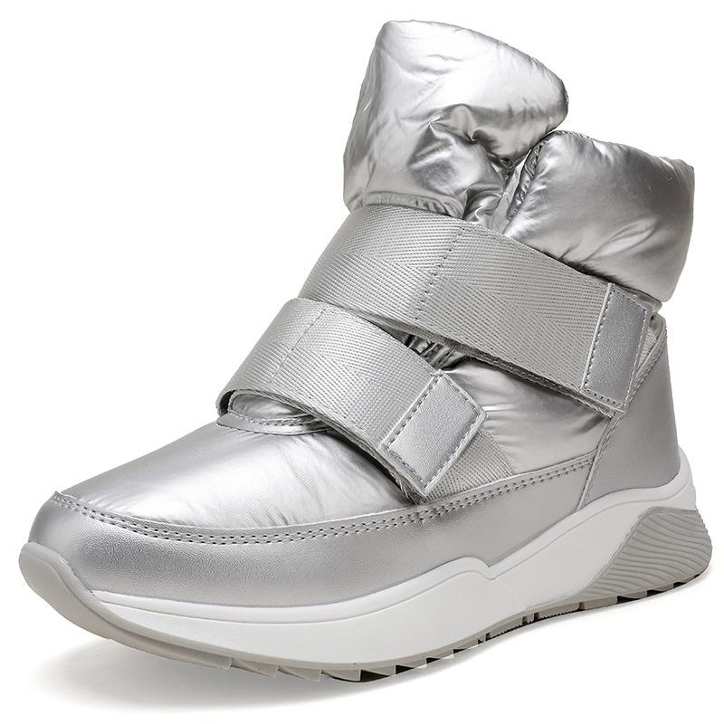 

Внешняя торговля зимние утепленные женские нескользящие теплые хлопковые туфли бархатные средней длины серебристые повседневные водоотталкивающие сноубутсы 38