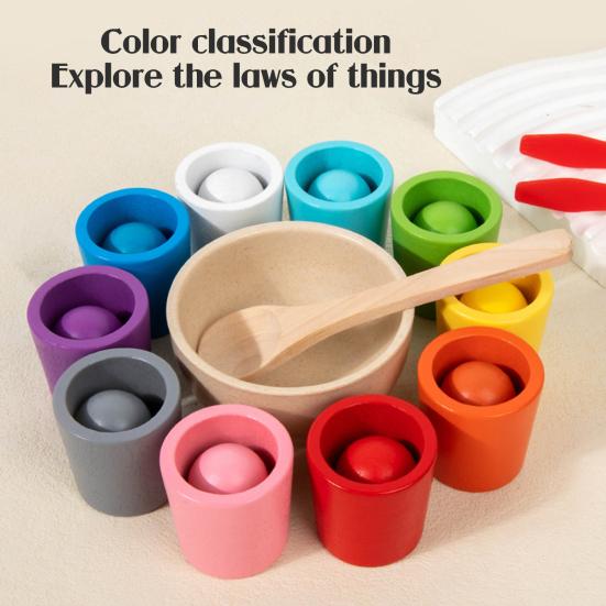 1 Set Wooden Color Sorting Cup Fine Motor Skills 10 Colors Ball Matching