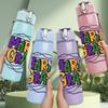 1PC Mardi Gras Colorful Letter Art 750ml Color Plastic Sports Water Bottle Leakproof Flip Straw Lid Suitable for Sports Office Home Use