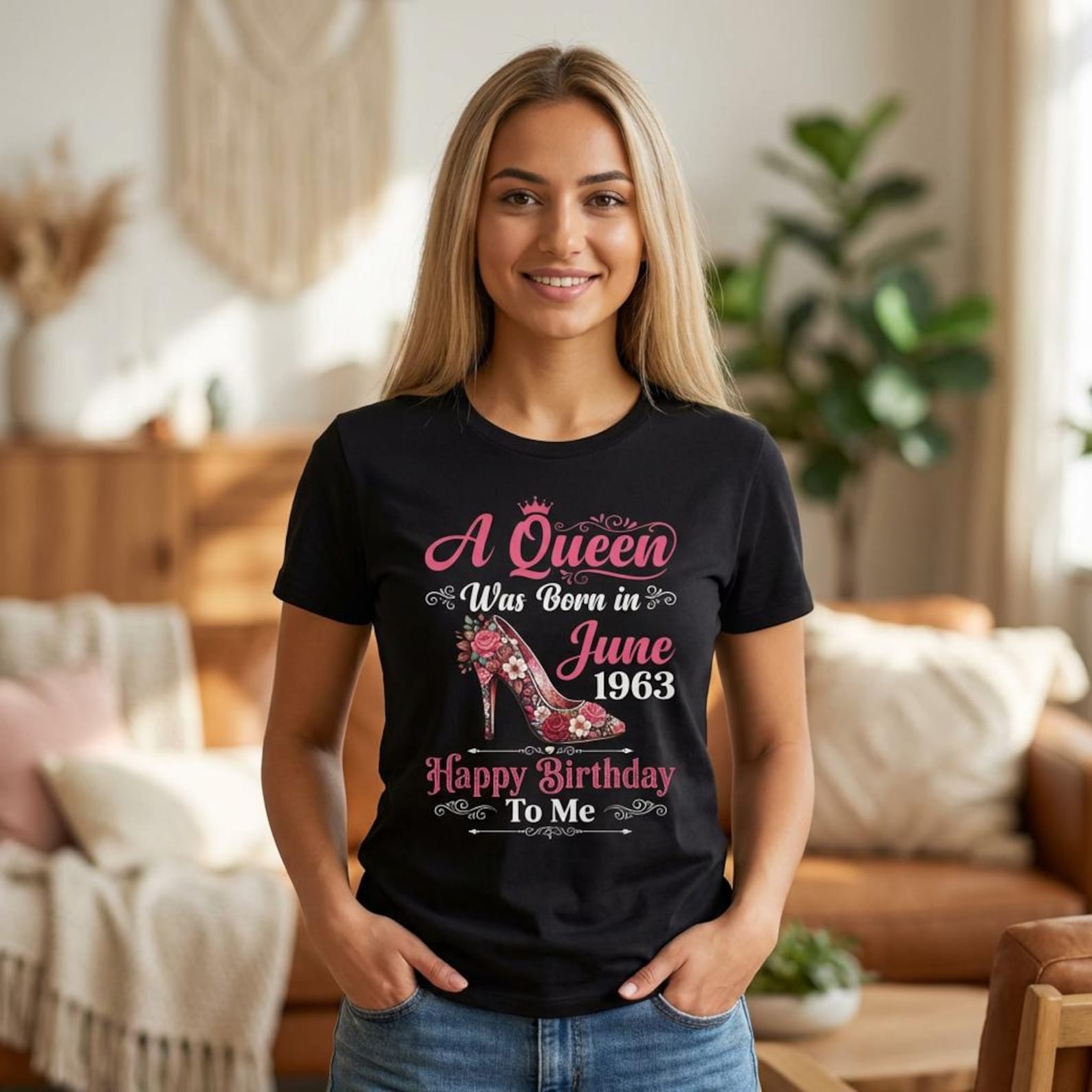 63rd Birthday High Heel A Queen was Born in June 1963 T-Shirt; Vintage 1963 Women Tee; 63 Years Old Legend Top S