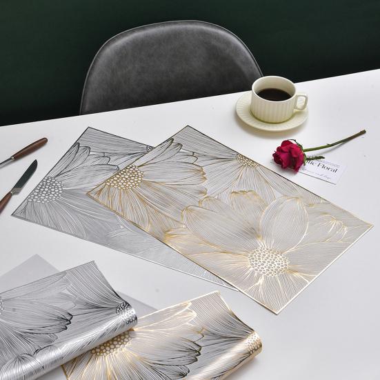 PVC Placemats Creative Hollow Square Flower Coaster for Table Protection Heat Resistant Wear-Resistant Dining Mat Versatile Home Decor