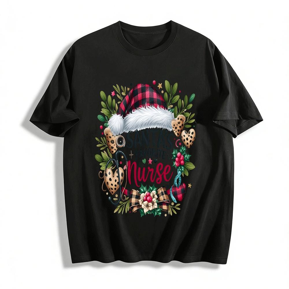 Santa s Favorite Nurse Christmas Themed Printed Top Pure cotton T-shirt XXS