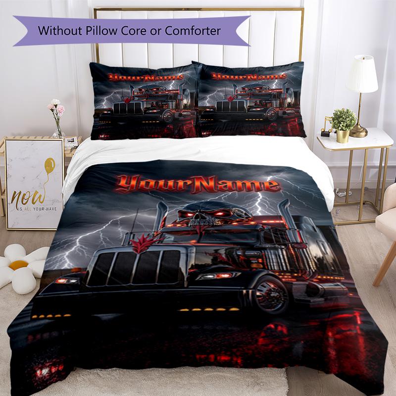 Peterbilt Heavy Trucks Customize Your Name Bedding Set Breathable Duvet Cover with Pillowcases Home Decoration Birthday Gift