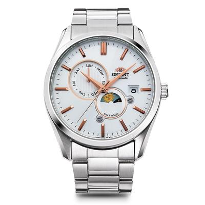 Orient Sun and Moon Automatické hodinky Mechanické Automatické Domácí Záruka Současná Bílá Stříbrná SUN&MOON Výrobce RN-AK0301S Pánské