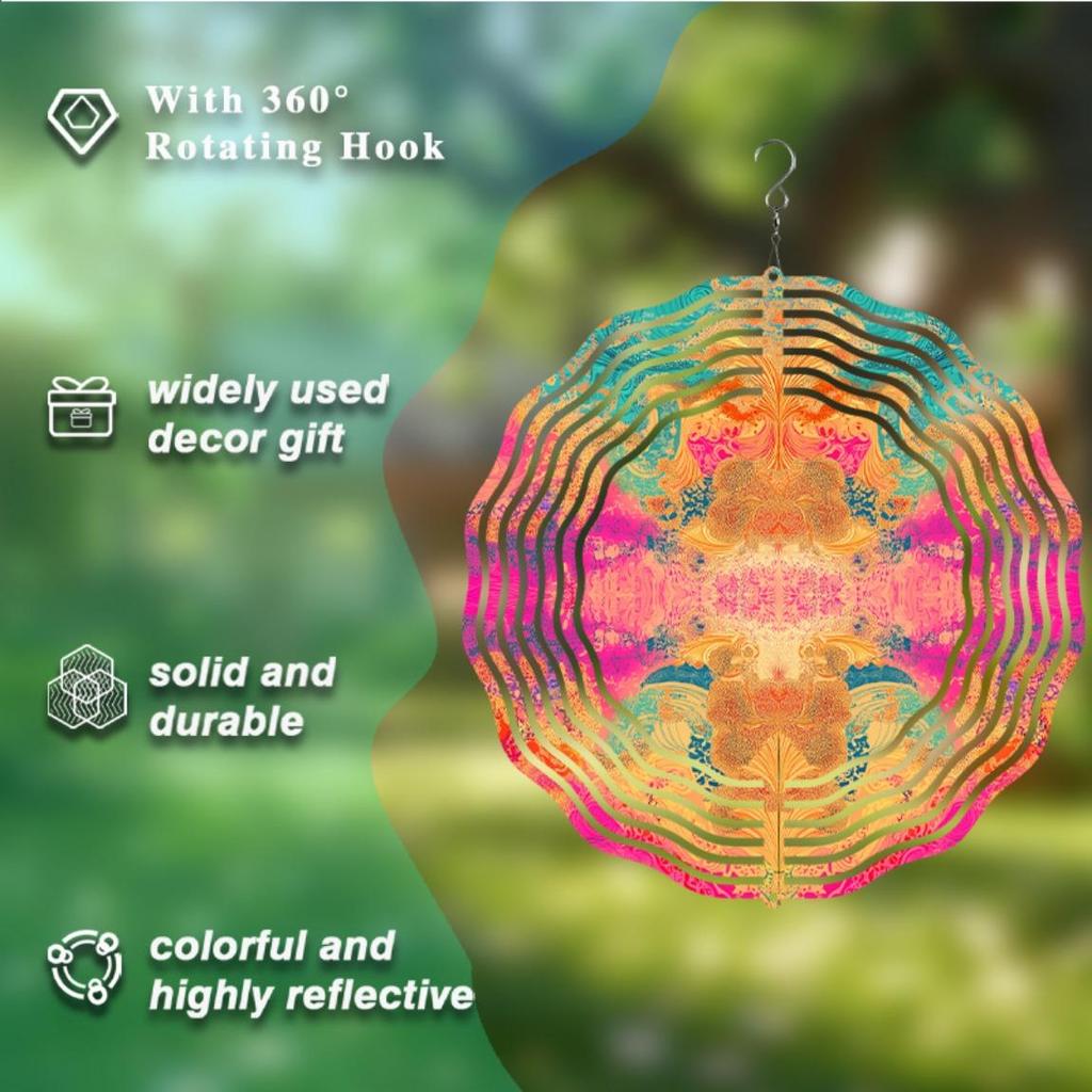 360 Degree Rotating 10 Inch Metal Wind Spinner Elegant Garden Art for Patio Balcony Decor Year Round Outdoor Hanging