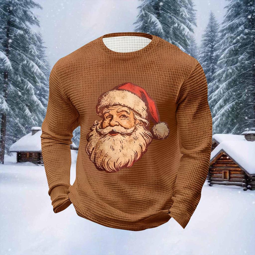 Pánské vánoční topy s kulatým výstřihem a dlouhým rukávem Pánské sportovní topy ve velkých velikostech s ležérním kulatým výstřihem