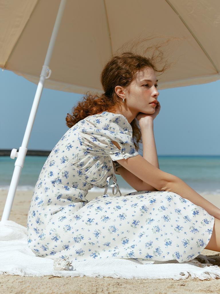 LENINA Riona Flower Puff Sleeve Dress_Blue
