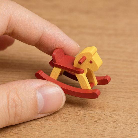 Dollhouse Miniature Ornament, Rocking Horse Exquisite Detailed Accessories, Small Realistic Appearance Furniture for Photo Props Micro Landscape