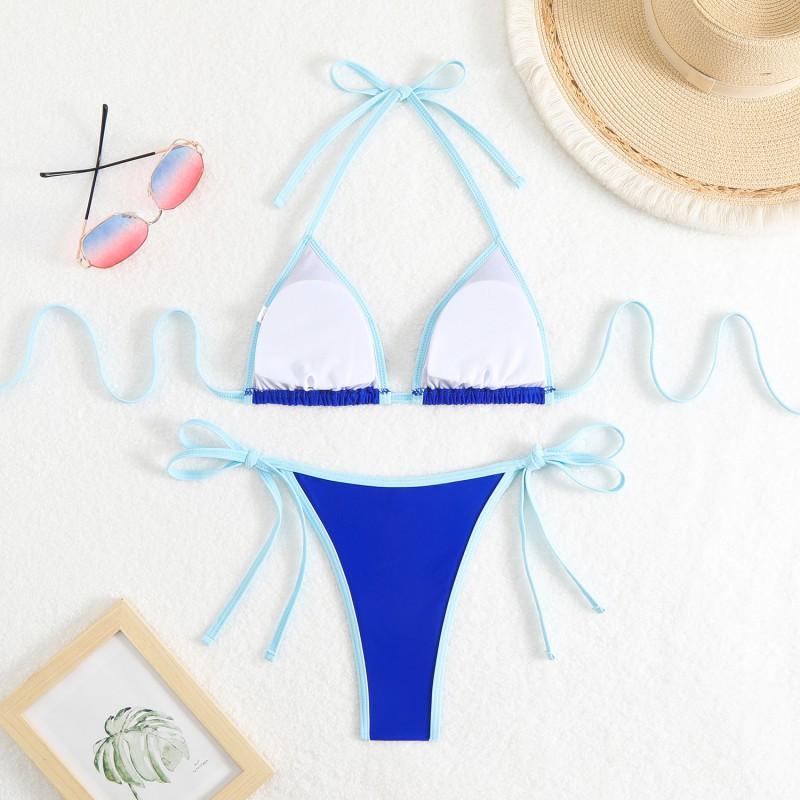 Pure Color Women's Split Sexy Triangle Matching Bikini Lace Beach Hot Swimsuit