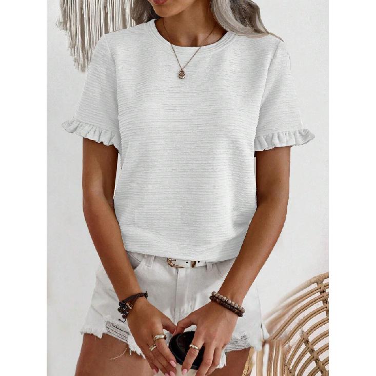 Spring And Summer New Style Daily Casual Fashion Commuting Comfortable Short Sleeved T-Shirt Jacquard Top Vest For Women