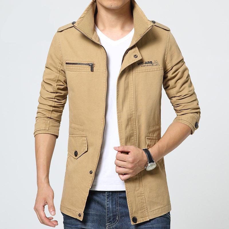 Мужская куртка из чистого хлопка, стираная, повседневная, тонкая, весенне-осенняя, тренчкот XL хаки