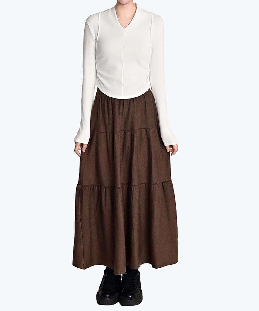 Keulleiseu Tiered Knit Skirt_Black