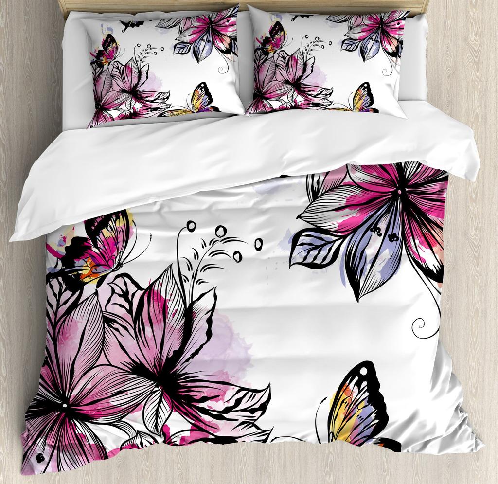 Blue Butterfly Duvet Cover Set for Girls, Mandala Bedding Boho Floral Bedroom Comforter Cover Butterfly Print King Quilt Covers