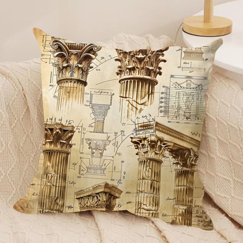 Retro Roman Architectural Cushion Cover Silky Short Plush Invisible Zipper Dustproof Sofa Pillow Case For Home Decor