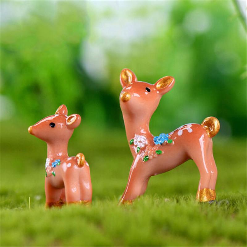 2Pcs Lovely deers Miniatures For Fairy Garden GnomesMossTerrariumsDecorationBDAU