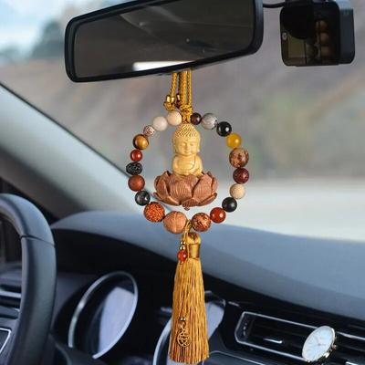 Auto-Rückspiegel-Buddha-Anhänger, kreatives Schnitzen, Auto-Dekor, hängende Quaste