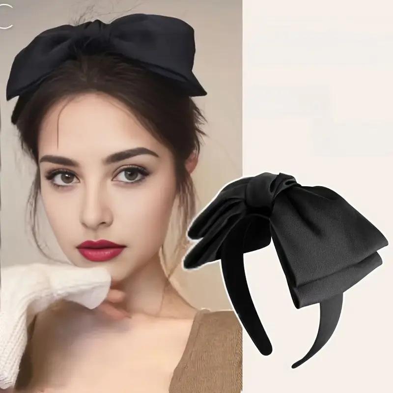 Elegant Black Bow Headband, Cute Fabric Headband for Daily and Party Use, Sweet Hair Accessory.