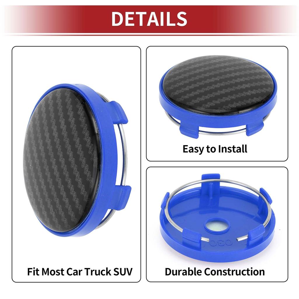 ACROPIX 60mm 2.36" Carbon Fiber Pattern Blue Black Universal Car Wheel Hub Center Cap