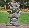 1 Pcs Garden Statue Dragon Meditation Statue Resin Ornament Dinosaur Shape Sculpture Outdoor Yard Decoration Home Decor