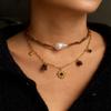 Pack of 2 Chic Stackable Flower Necklaces with Stainless Steel Chain and Simulated Pearls for Fashionable Look