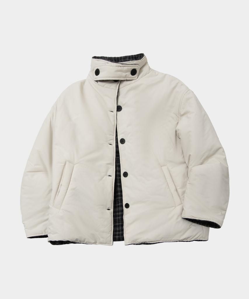 Some Place Basic Check Reversible Stand High Neck Oversized Padded Field Jumper [Cream]