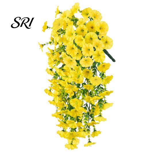 Water-free Flower Decor Artificial Flowers for Outdoor, Fake Hanging Morning Glory with Eucalyptus Leaves, UV No Maintenance Resistant Faux