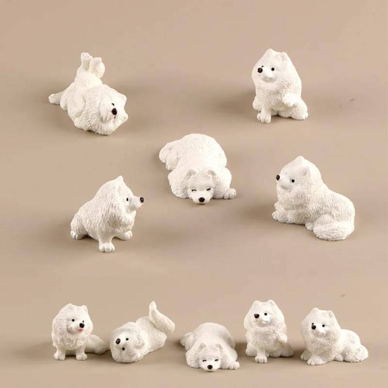5 stk Miniature Hvalpe Eventyrhave Dekoration Kawaii Harpiks Tegneserie Dyr Hvid Hund DIY Boligindretning Dukkehus Tilbehør