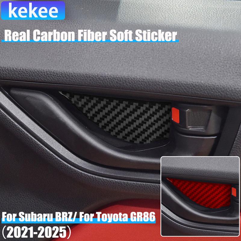 Real Carbon Fiber Car Accessories Door Handle Bowl Cover Soft Sticker For Subaru BRZ/ For Toyota GR86    2024 2025