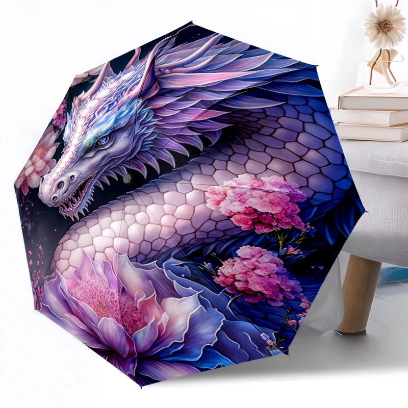 Ethereal Dragon Moonlit Sky Outdoor Automatic Umbrella Sturdy 8 Rib Durable Plastic Iron Outdoor Daily Use Outdoor Accessory Perfect Gift Friends