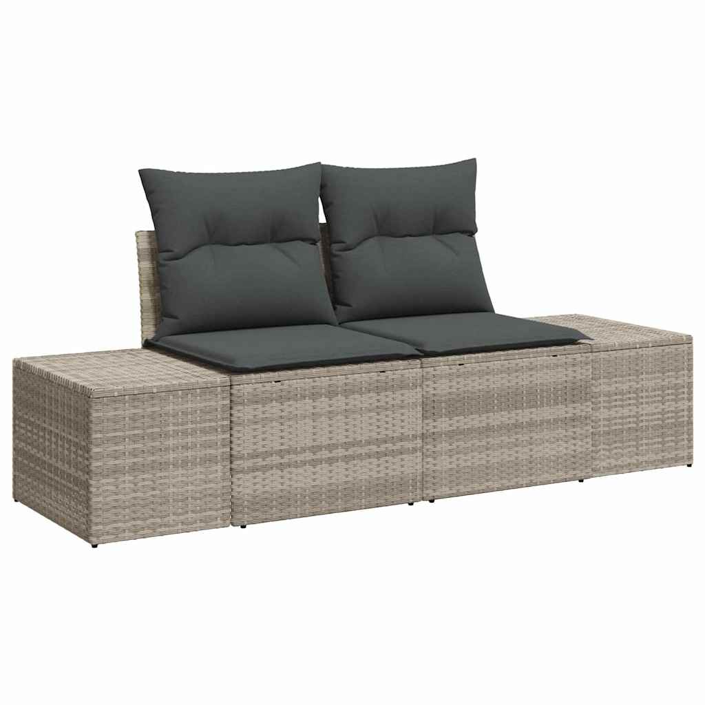 3 Piece Sofa Set with Cushions Light Grey Poly Rattan