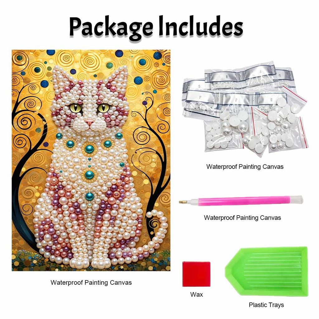 Pearl Painting DIY Kit Elegant Cat with Colorful Pearls Frameless Sparkling Bead Art Canvas Creative Home Decor Craft for Beginners